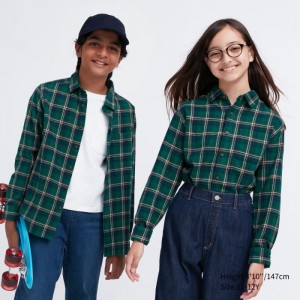 Kosele Uniqlo Flannel Checked Long-Sleeve Detske Zelene Slovensko | C504266