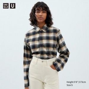 Kosele Uniqlo Flannel Long-Sleeve Damske Béžové Slovensko | V391822