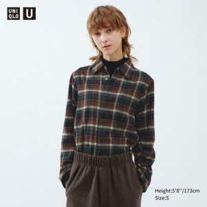 Kosele Uniqlo Flannel Long-Sleeve Damske Tmavo Hnede Slovensko | W265924