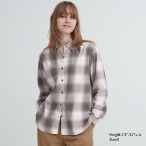 Kosele Uniqlo Soft Brushed Checked Long-Sleeve Damske Hnede Slovensko | W798571
