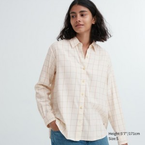 Kosele Uniqlo Soft Brushed Checked Long-Sleeve Damske Biele Slovensko | M432227