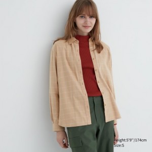 Kosele Uniqlo Soft Brushed Checked Long-Sleeve Damske Béžové Slovensko | Z537621