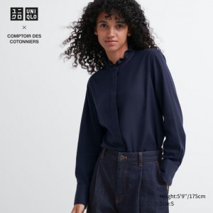 Kosele Uniqlo Soft Brushed Stand Collar Long-Sleeve Damske Námornícka Modrá Slovensko | F546106