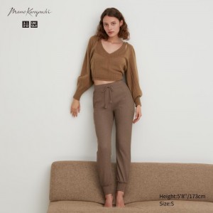 Spoločenské Nohavice Uniqlo HEATTECH Vlna Blend Waffle Damske Hnede Slovensko | K137105