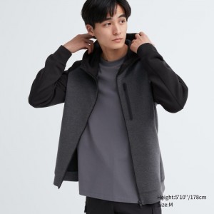 Mikina s Kapucnou Uniqlo Dry Stretch Sweat Full-Zip Long-Sleeve (Color Block) Panske Tmavo Siva Slovensko | G127105
