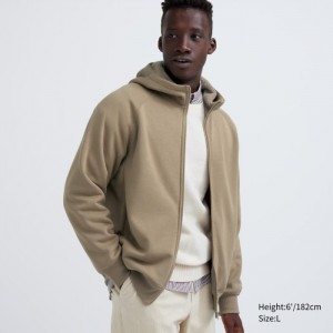 Mikina s Kapucnou Uniqlo HEATTECH Pile-Podsite Sweat Full-Zip Panske Hnedožltý Slovensko | S347758