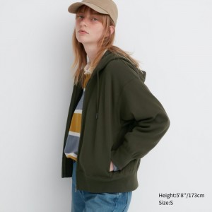 Mikina s Kapucnou Uniqlo HEATTECH Pile-Podsite Sweat Full-Zip Damske Tmavo Zelene Slovensko | W516079