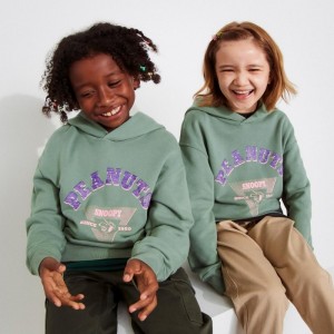 Mikina s Kapucnou Uniqlo PEANUTS Charlie Brown's Baseball Team Long-Sleeve Detske Zelene Slovensko | R851362