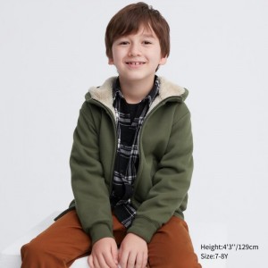 Mikina s Kapucnou Uniqlo Pile-Podsite Sweat Full-Zip Detske Olivovo Zelená Slovensko | A619102