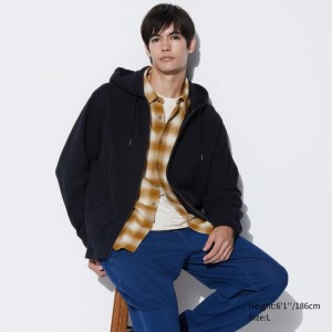 Mikina s Kapucnou Uniqlo Sweat Full-Zip Long-Sleeve Panske Čierne Slovensko | N993539
