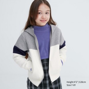 Mikina s Kapucnou Uniqlo Ultra Stretch Dry Sweat Long-Sleeve Full-Zip (Color Block) Detske Siva Slovensko | O528568