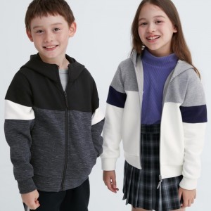 Mikina s Kapucnou Uniqlo Ultra Stretch Dry Sweat Long-Sleeve Full-Zip (Color Block) Detske Čierne Slovensko | Y997805