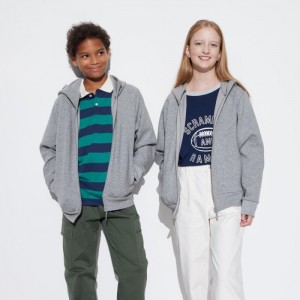 Mikina s Kapucnou Uniqlo Ultra Stretch Dry Sweat Long-Sleeve Full-Zip Detske Siva Slovensko | S631312