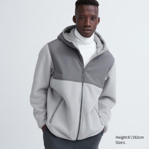 Mikina s Kapucnou Uniqlo Windproof Outer Fleece Full-Zip (Color Block) Panske Svetlo Siva Slovensko | F947914