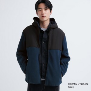 Mikina s Kapucnou Uniqlo Windproof Outer Fleece Full-Zip (Color Block) Panske Modre Slovensko | M150436