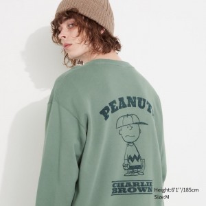 Mikiny Uniqlo PEANUTS Charlie Brown's Baseball Team Long-Sleeve Panske Zelene Slovensko | U436651