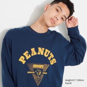 Mikiny Uniqlo PEANUTS Charlie Brown's Baseball Team Long-Sleeve Panske Modre Slovensko | Y892331