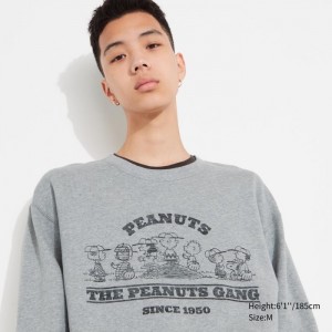 Mikiny Uniqlo PEANUTS Charlie Brown's Baseball Team Long-Sleeve Panske Siva Slovensko | H974506