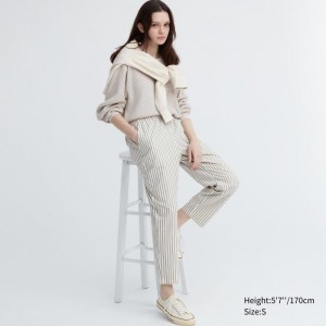 Nohavice Uniqlo Bavlnene Pruhované Relaxed Ankle Damske Biele Slovensko | X963852