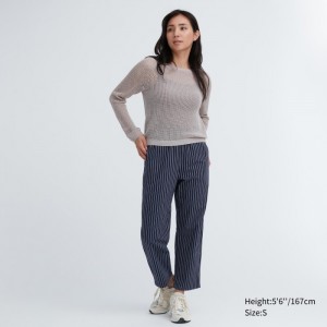 Nohavice Uniqlo Bavlnene Pruhované Relaxed Ankle Damske Námornícka Modrá Slovensko | S590275