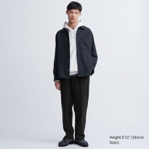 Nohavice Uniqlo Brushed Twill Siroke Topanky-Fit Plisované Panske Čierne Slovensko | Z815226