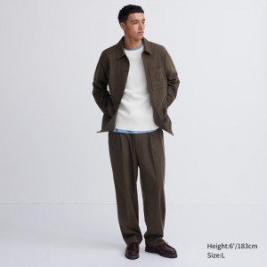 Nohavice Uniqlo Brushed Twill Siroke Topanky-Fit Plisované Panske Hnede Slovensko | L753303
