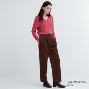 Nohavice Uniqlo Corduroy Siroke Topanky-Fit Plisované Damske Tmavo Hnede Slovensko | I016305