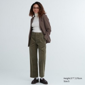 Nohavice Uniqlo Corduroy Siroke Topanky-Fit Plisované Damske Olivovo Zelená Slovensko | J466508