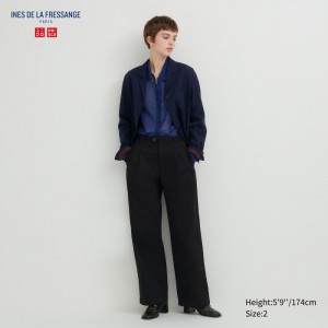 Nohavice Uniqlo Denim Siroke Topanky-Fit Plisované Damske Čierne Slovensko | A816270