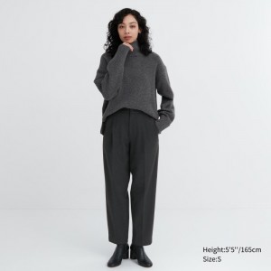 Nohavice Uniqlo HEATTECH Plisované Tapered Damske Tmavo Siva Slovensko | A865780