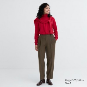 Nohavice Uniqlo HEATTECH Plisované Tapered Damske Olivovo Zelená Slovensko | M712944
