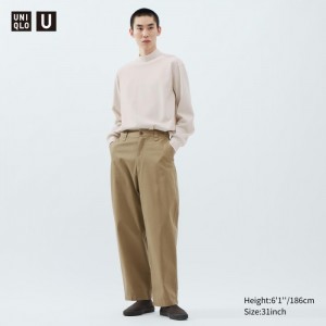 Nohavice Uniqlo Siroke Topanky-Fit Chino Panske Hnede Slovensko | S915611