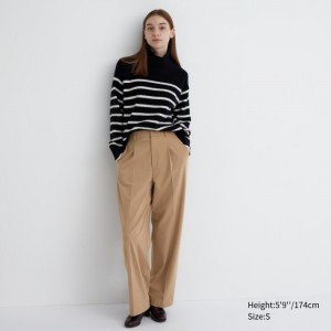 Nohavice Uniqlo Siroke Topanky-Fit Plisované (Vysoke) Damske Béžové Slovensko | F453785