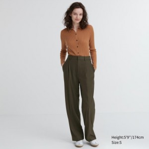 Nohavice Uniqlo Siroke Topanky-Fit Plisované (Vysoke) Damske Olivovo Zelená Slovensko | I703009