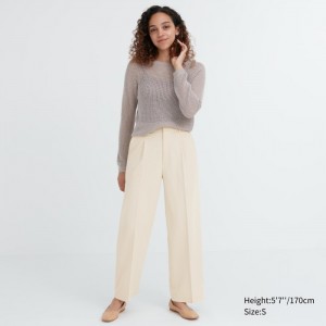 Nohavice Uniqlo Siroke Topanky-Fit Plisované Damske Natural Slovensko | D124866