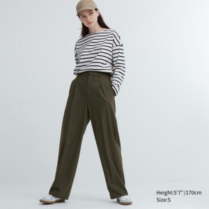 Nohavice Uniqlo Siroke Topanky-Fit Plisované Damske Olivovo Zelená Slovensko | R022706