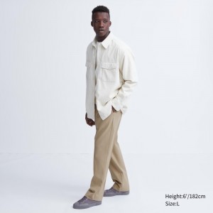 Nohavice Uniqlo Siroke Topanky-Fit Plisované Panske Béžové Slovensko | R607787