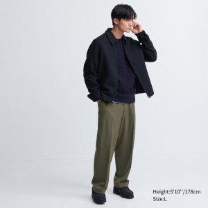 Nohavice Uniqlo Siroke Topanky-Fit Plisované Panske Olivovo Zelená Slovensko | Y331096