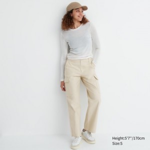 Nohavice Uniqlo Siroke Topanky Rovno Cargo Damske Natural Slovensko | F040128