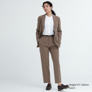 Nohavice Uniqlo Smart Ankle (2-Way Stretch Check) Damske Hnede Slovensko | R048784