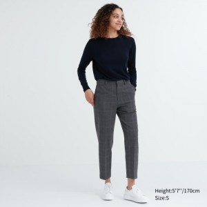 Nohavice Uniqlo Smart Ankle (2-Way Stretch Glen Check) Damske Tmavo Siva Slovensko | W904186