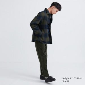 Nohavice Uniqlo Smart Ankle (2-Way Stretch, Corduroy) Panske Tmavo Zelene Slovensko | T470691