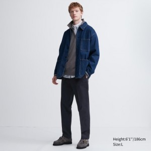 Nohavice Uniqlo Smart Ankle (2-Way Stretch, Bavlnene, Vysoke) Panske Námornícka Modrá Slovensko | J473998