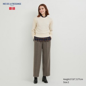 Nohavice Uniqlo Tweed Siroke Topanky-Fit Plisované Damske Hnede Slovensko | N188779