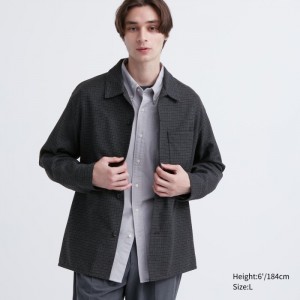 Overshirt Uniqlo Brushed Twill (Checked) Panske Tmavo Siva Slovensko | N842757