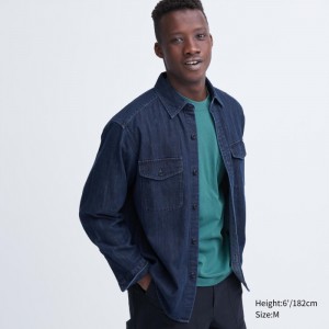Overshirt Uniqlo Denim Utility Long-Sleeve Panske Modre Slovensko | F207068
