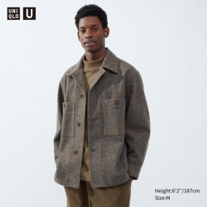 Overshirt Uniqlo Fleece Jersey Panske Hnede Slovensko | V318556