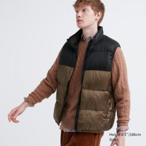 Paperova Vesta Uniqlo Ultra Light (Siroke Topanky Quilt) (Color Block) Panske Hnede Slovensko | R506729
