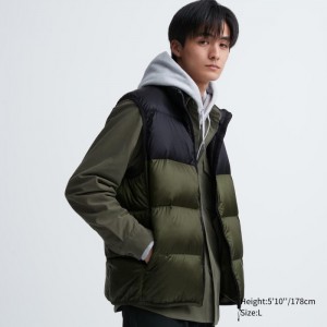Paperova Vesta Uniqlo Ultra Light (Siroke Topanky Quilt) (Color Block) Panske Olivovo Zelená Slovensko | K570395