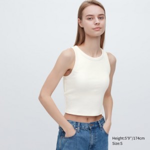 Podprsenky Uniqlo Rebrovaný Cropped Bez Rukavov Top Damske Biele Slovensko | M119849